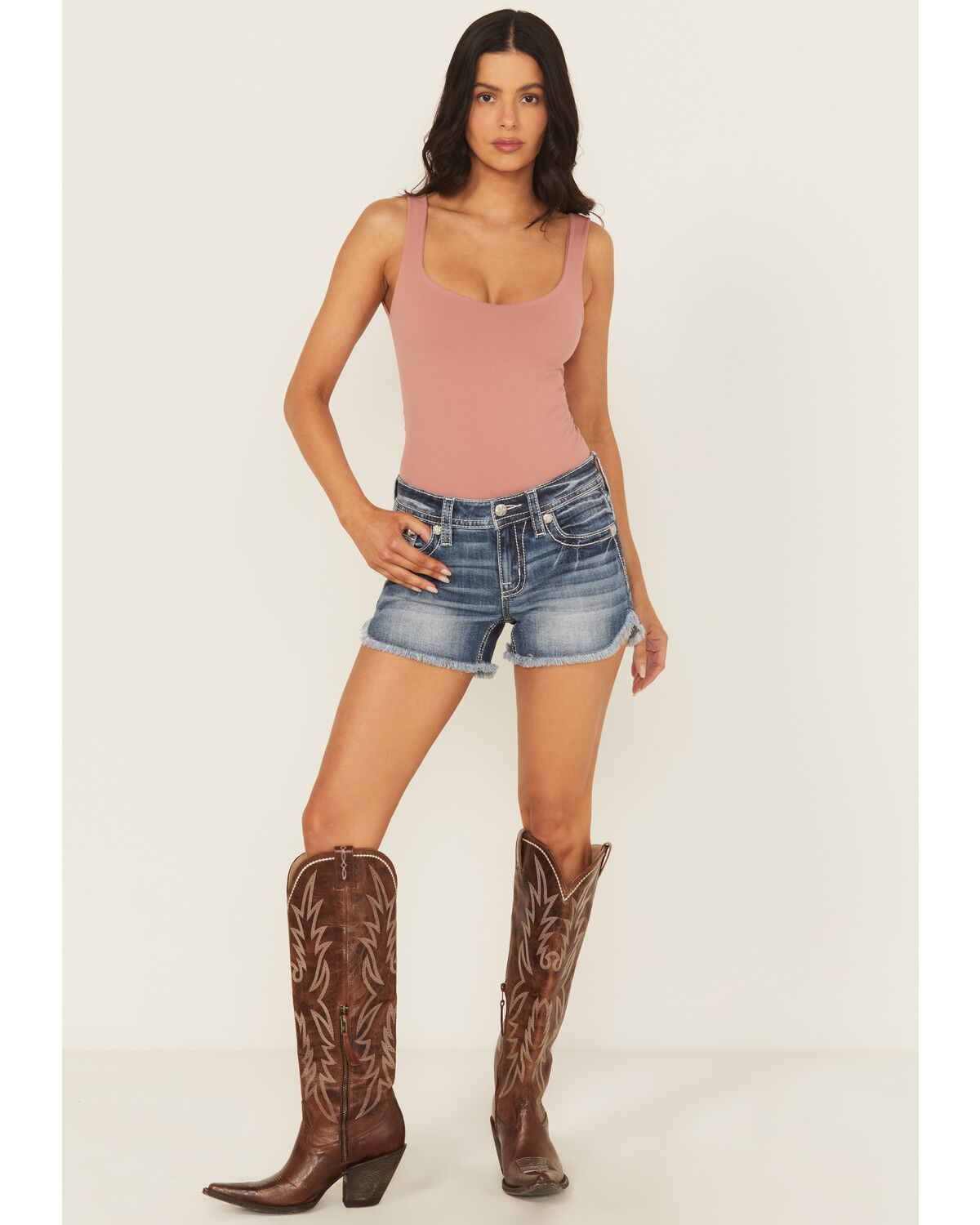 Image #3 - Miss Me Women's Medium Wash Mid Rise Americana Denim Shorts, Medium Wash, hi-res