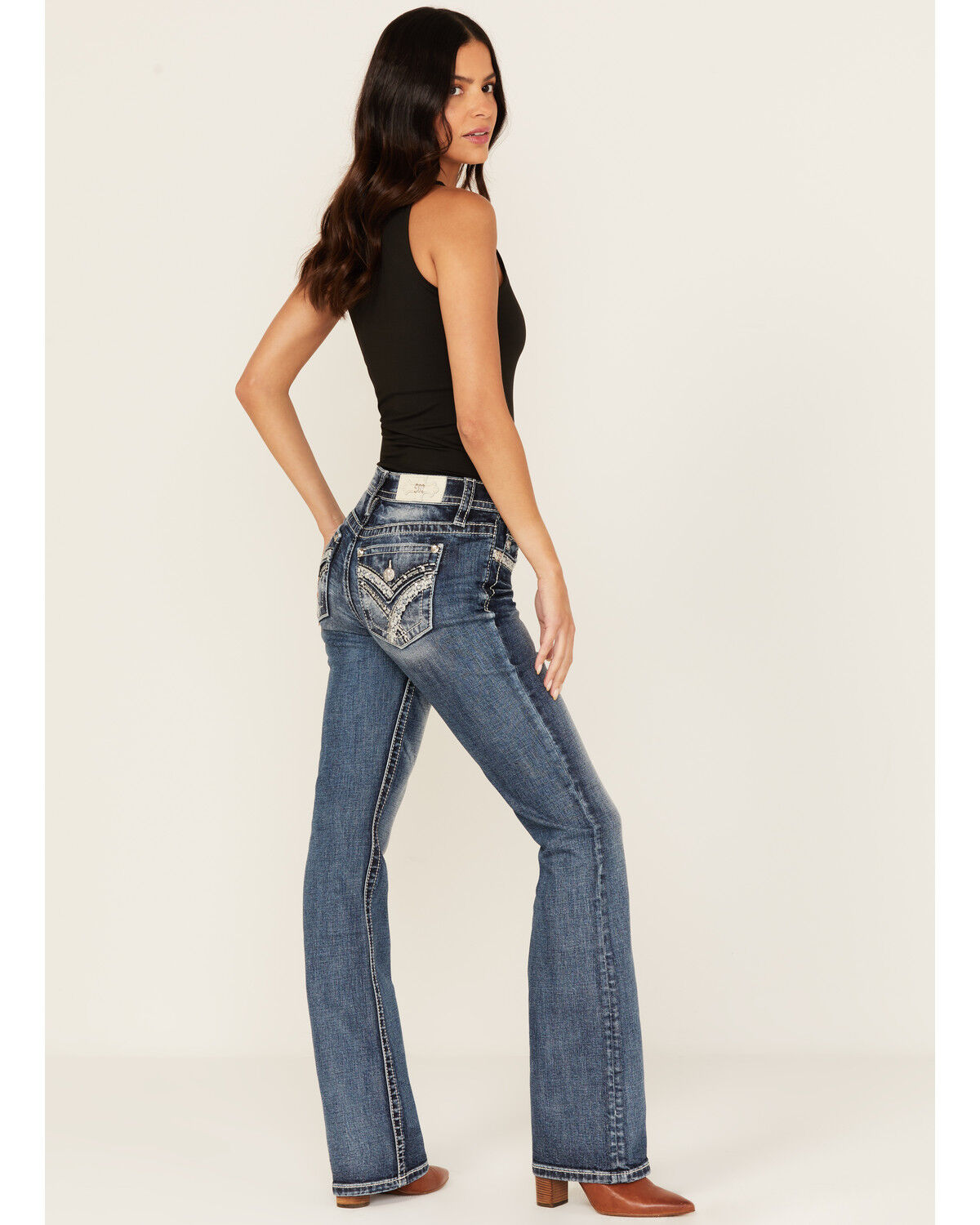 Image #1 - Miss Me Women's Medium Wash Embroidered Bootcut Stretch Denim Jeans, Medium Wash, hi-res