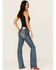 Image #1 - Miss Me Women's Medium Wash Embroidered Bootcut Stretch Denim Jeans, Medium Wash, hi-res