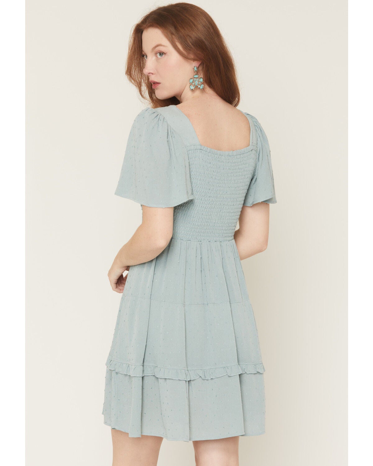 Image #4 - Wild Moss Women's Crochet Inset Short Sleeve Mini Dress, Aqua, hi-res