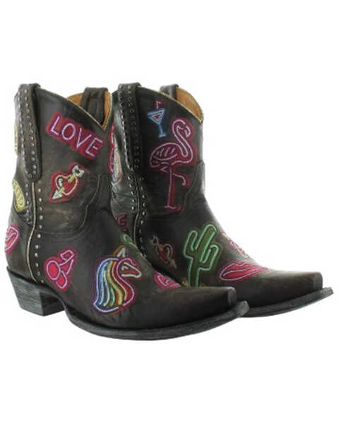 Image #1 - Old Gringo Women's Jackpot Short Embroidered & Studded Western Leather Booties - Snip Toe, Black, hi-res