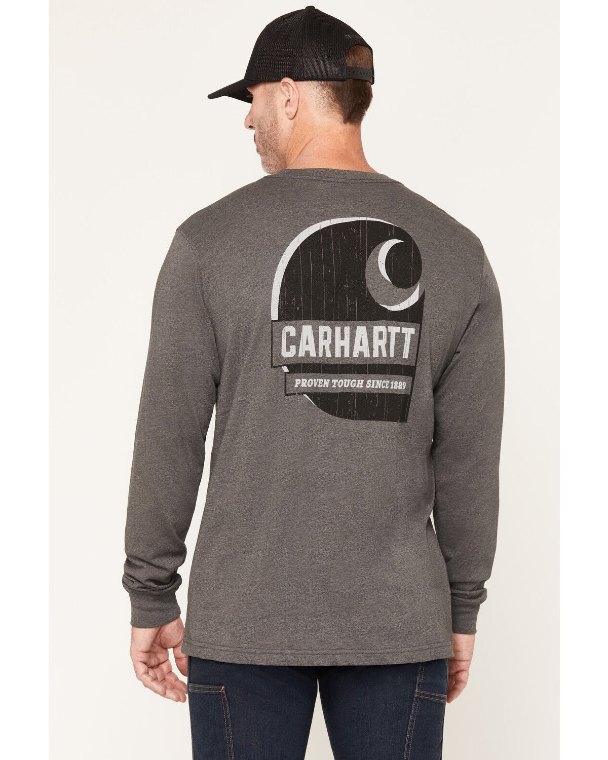 Carhartt Men's Irvine Relaxed Fit Long Sleeve Graphic Work T-Shirt, Charcoal, hi-res