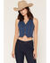 Image #1 - Blue B Women's Boot Barn Exclusive Boot Stitch Studded Denim Vest, Medium Wash, hi-res