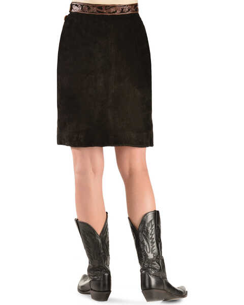 Image #3 - Kobler Leather Women's Tooled Leather & Fringe Sedona Suede Skirt, Black, hi-res