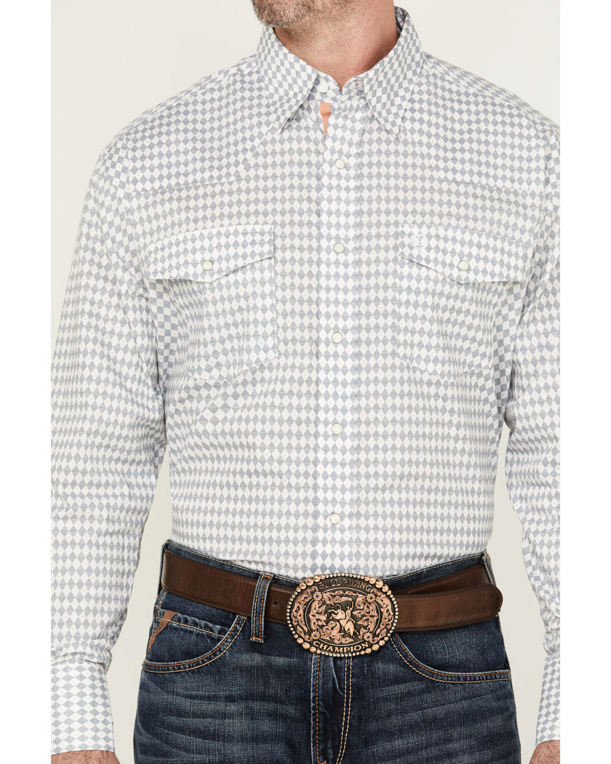 Image #3 - George Strait by Wrangler Men's Diamond Geo Print Long Sleeve Snap Stretch Western Shirt, White, hi-res