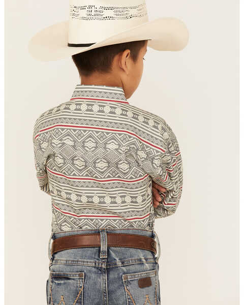Image #4 - Roper Boys' Southwestern Stripe Print Long Sleeve Snap Western Shirt, Grey, hi-res