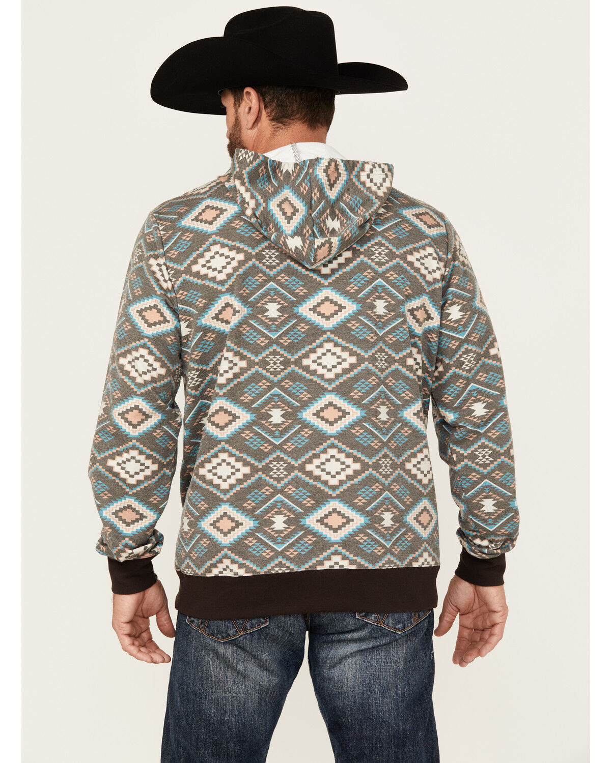 Image #4 - Rock & Roll Denim Men's Southwestern Print Hooded Sweatshirt, Brown, hi-res