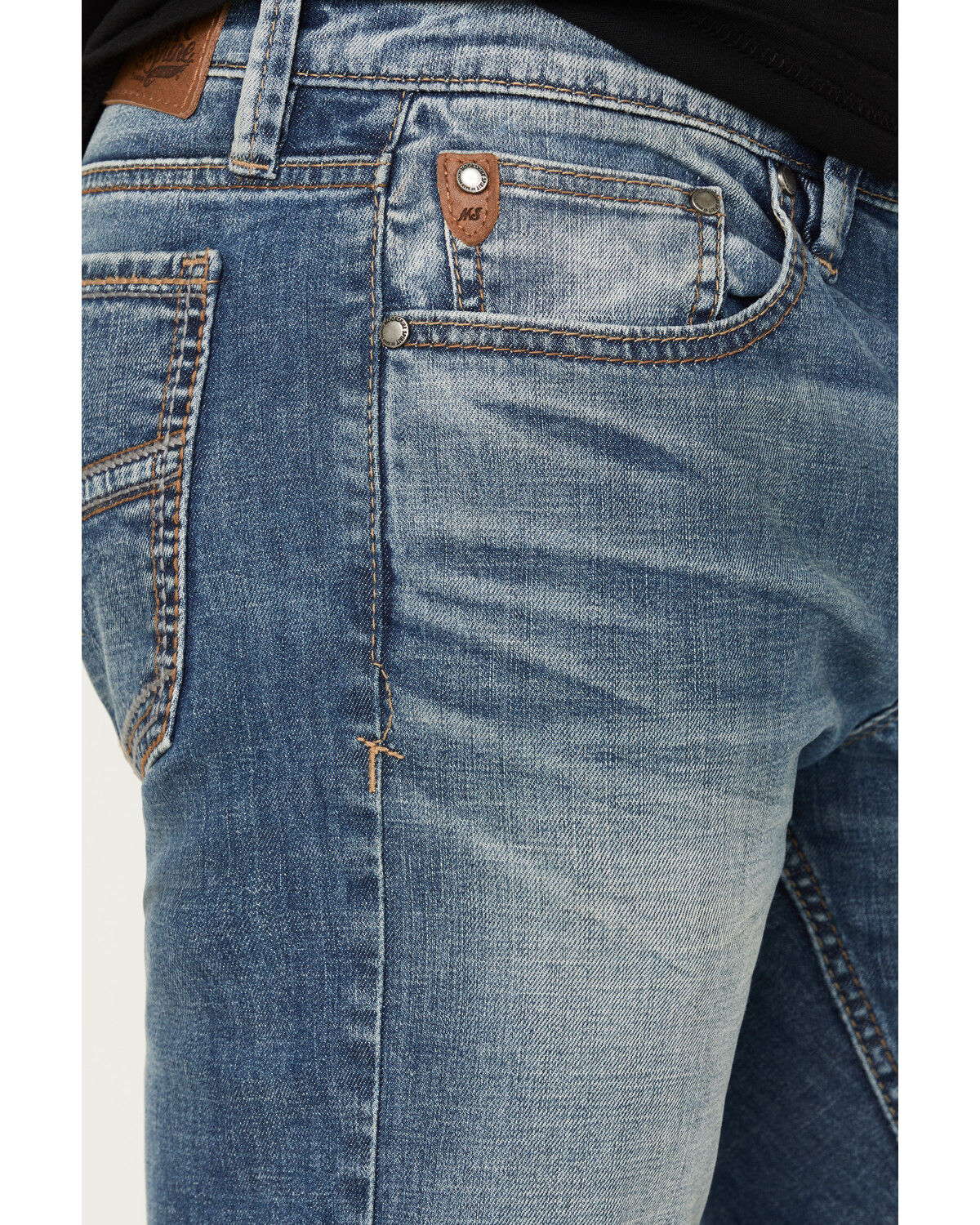 Image #2 - Moonshine Spirit Men's Medium Wash White Lightning Slim Bootcut Stretch Denim Jeans, Medium Wash, hi-res