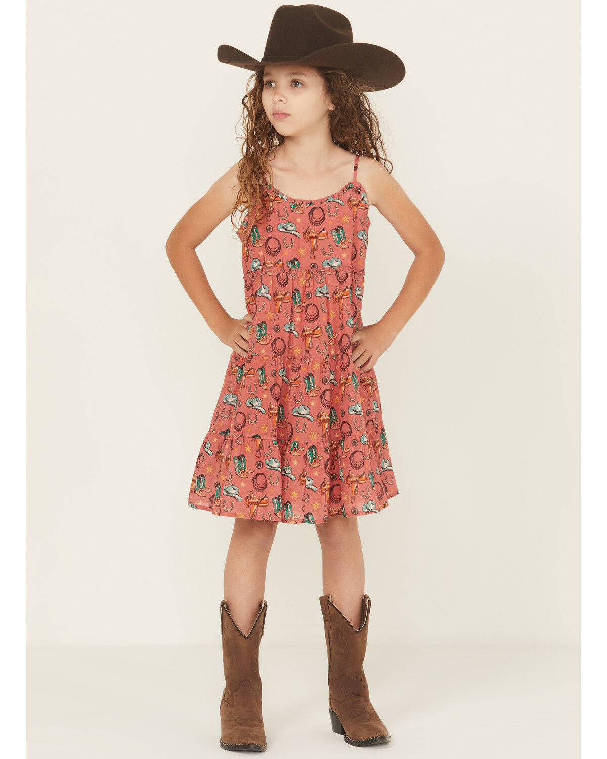 Image #1 - Rock & Roll Denim Girls' Conversational Print Sleeveless Dress, Rose, hi-res