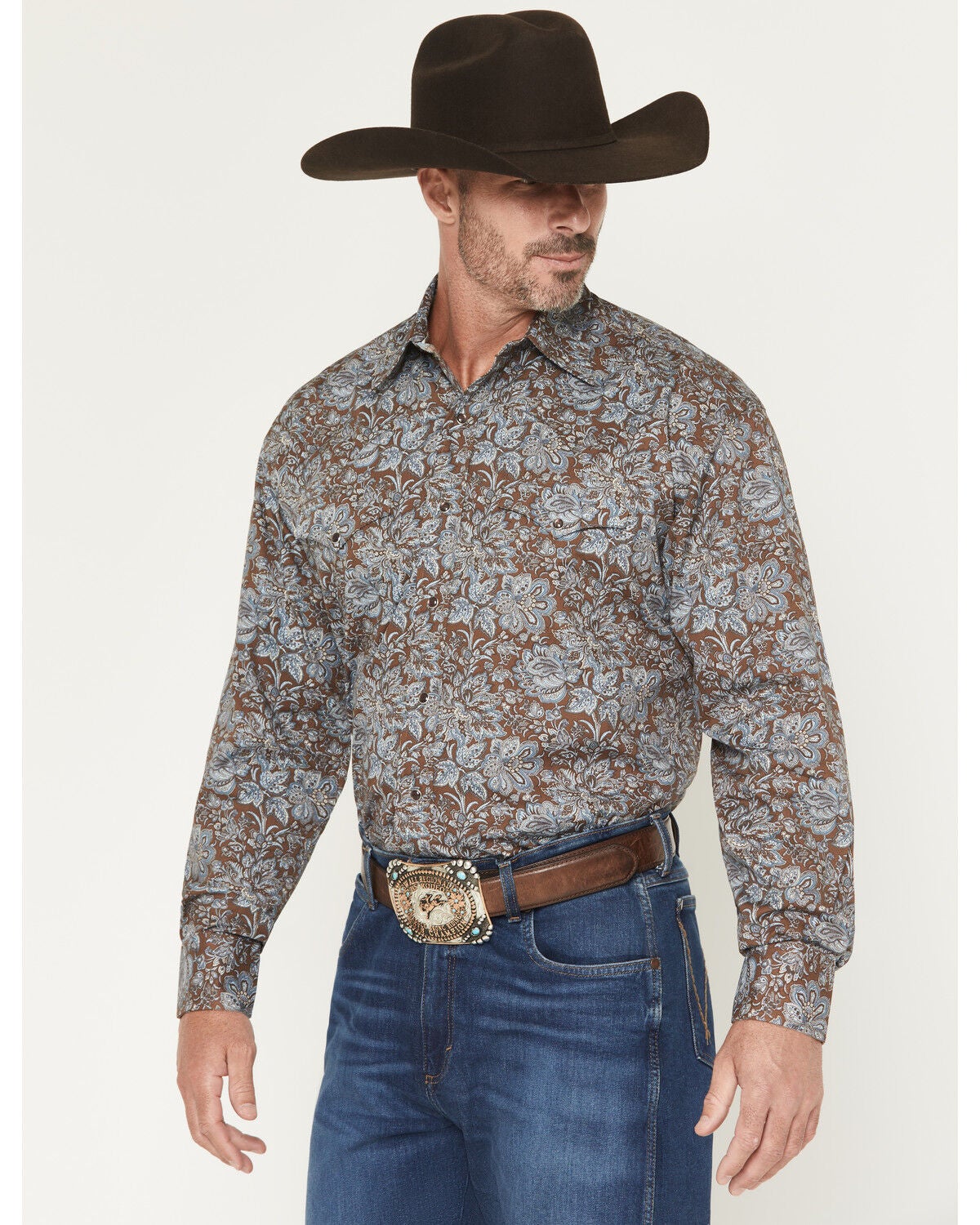 Image #2 - Stetson Men's Floral Paisley Print Long Sleeve Snap Western Shirt, Brown, hi-res