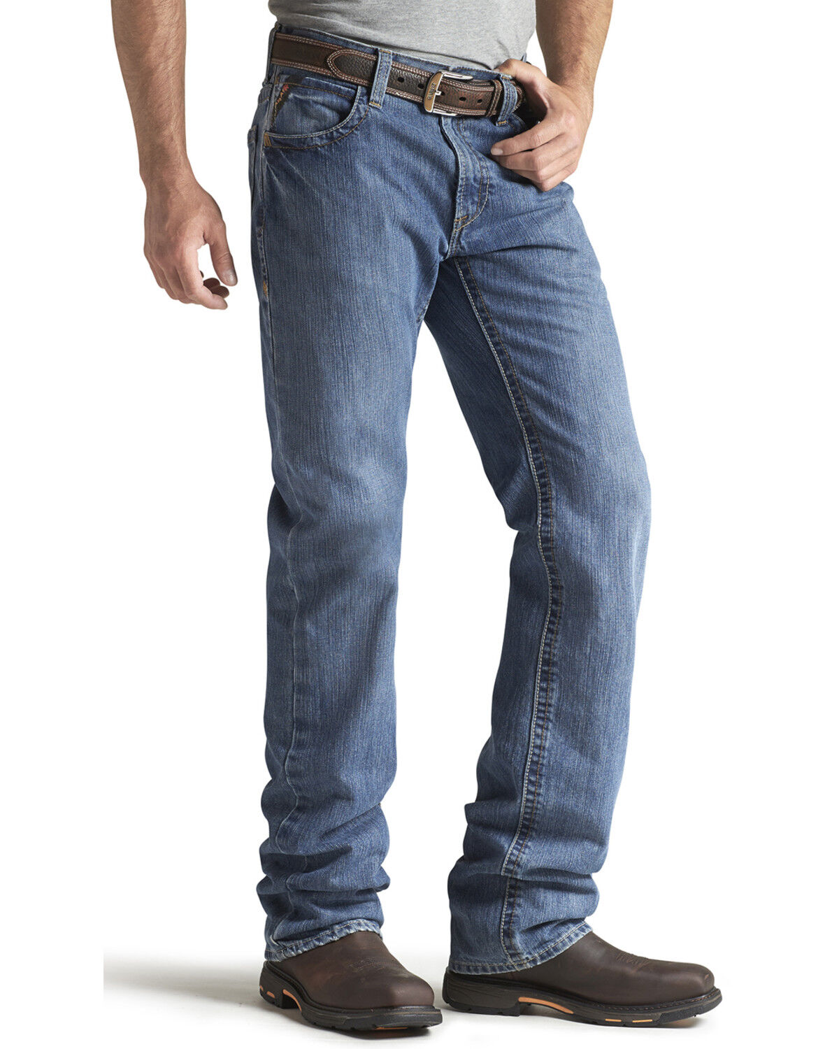 Image #5 - Ariat Men's FR M3 Medium Wash Loose Basic Stackable Straight Leg Jean, Denim, hi-res