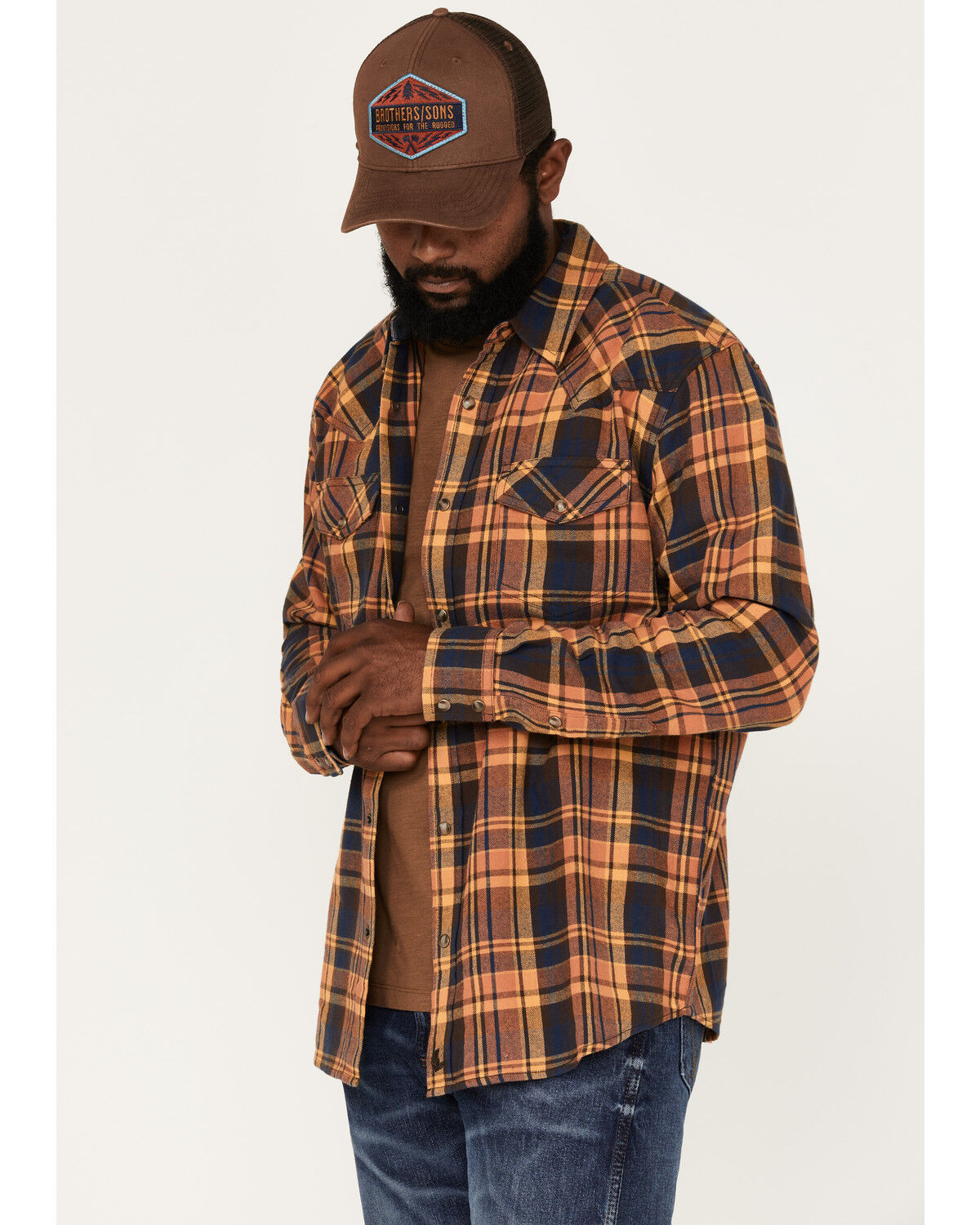 Image #1 - Cody James Men's Wood Chuck Large Plaid Print Snap Western Flannel Shirt, Brown, hi-res