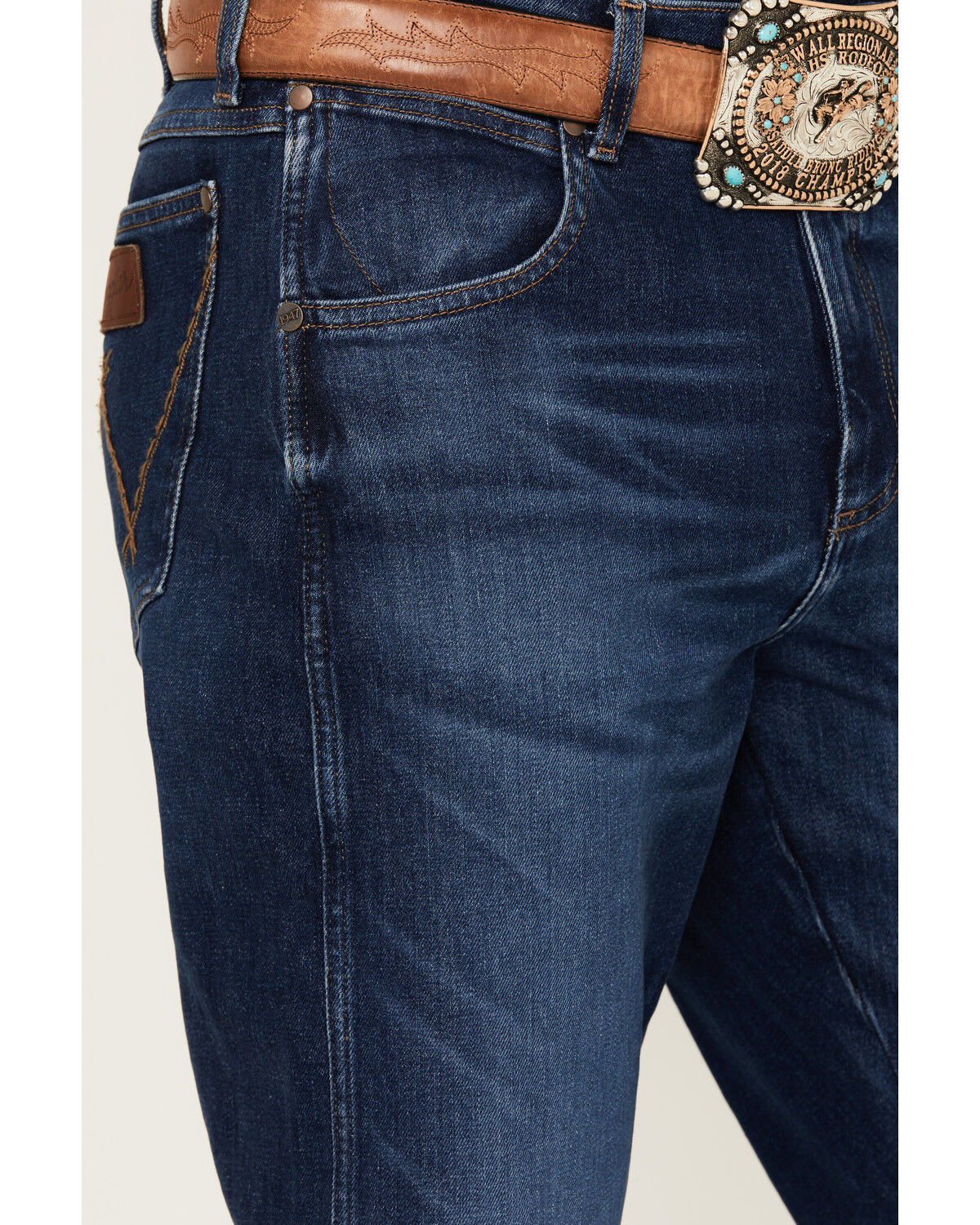 Image #2 - Wrangler Retro Men's Troxler Dark Wash Relaxed Bootcut Stretch Denim Jeans, Dark Medium Wash, hi-res