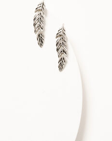 Shyanne Women's Silver & Rhinestone Linear Feather Earrings, Silver, hi-res
