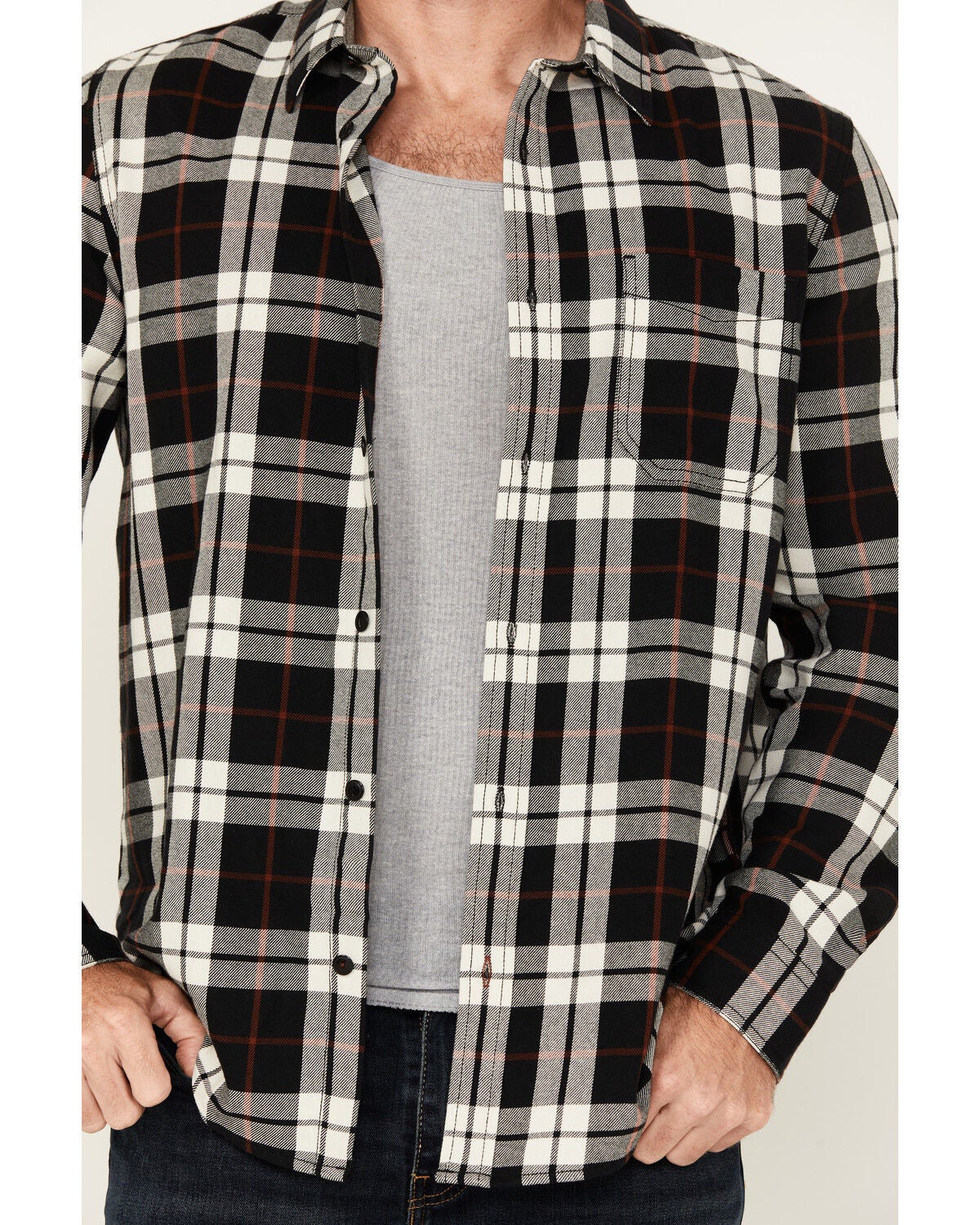 Image #3 - Brothers and Sons Men's Newton Plaid Print Long Sleeve Button-Down Western Shirt, Black, hi-res