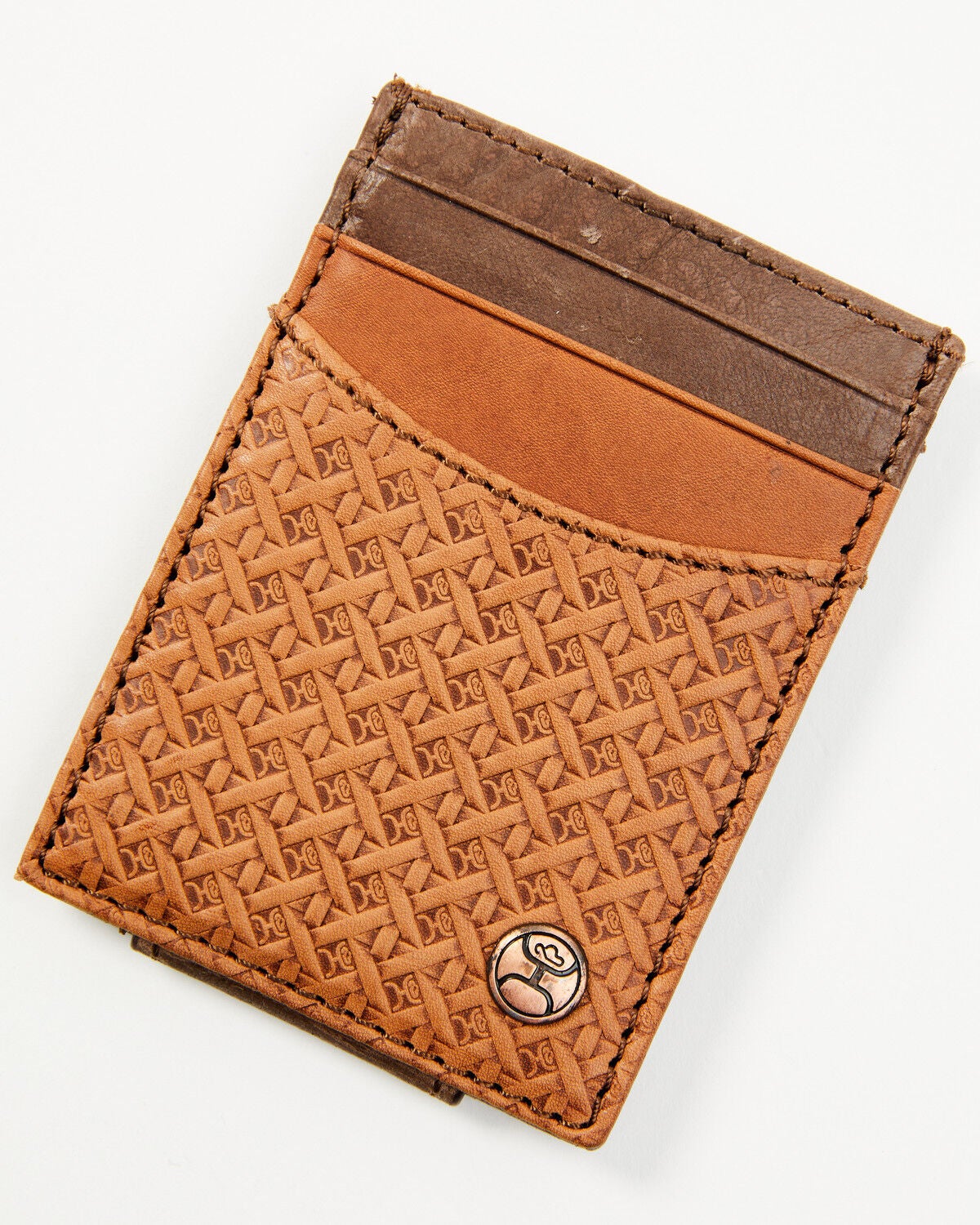 Hooey Men's Hands Up Basket Weave Money Clip, Brown, hi-res