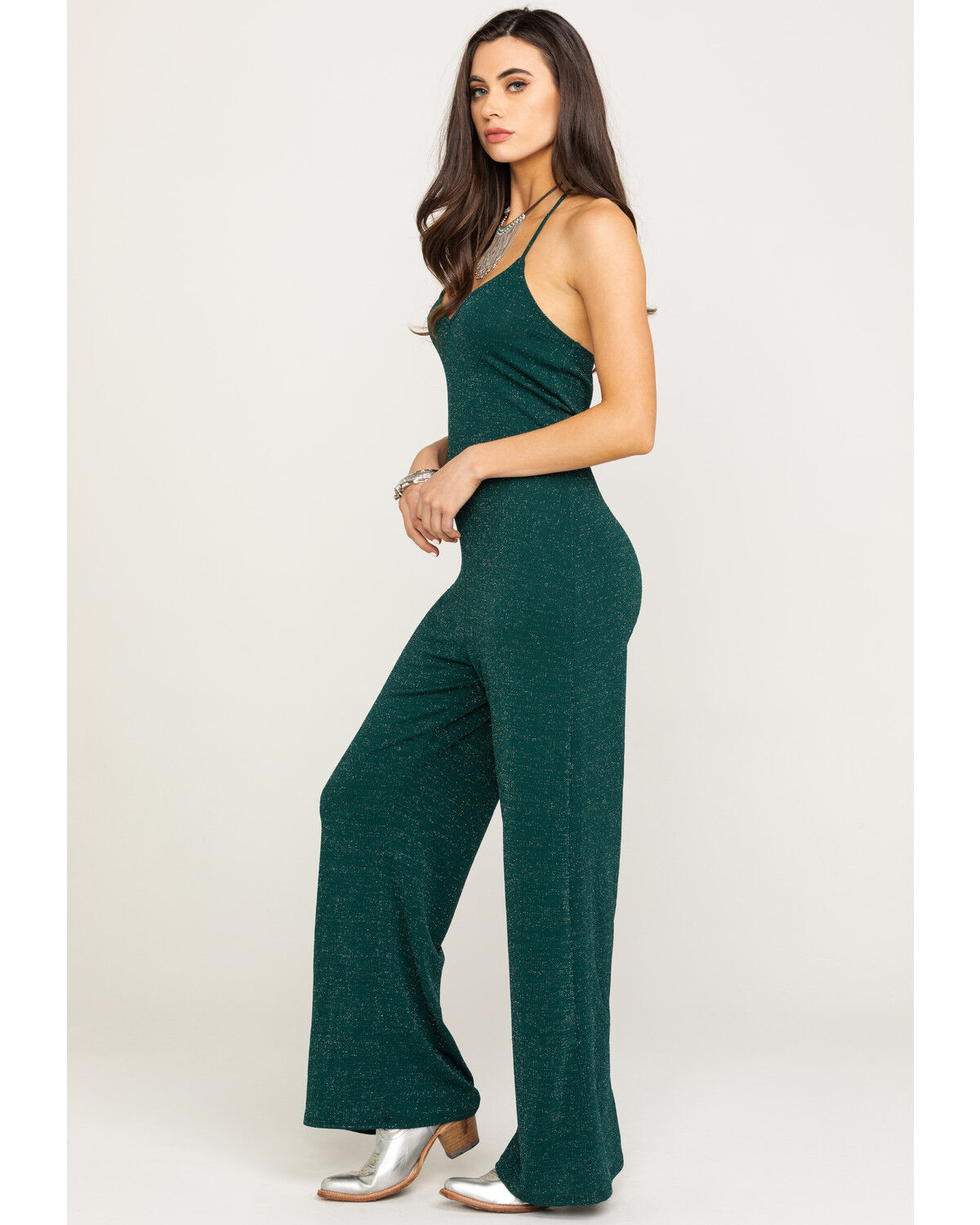 green metallic jumpsuit