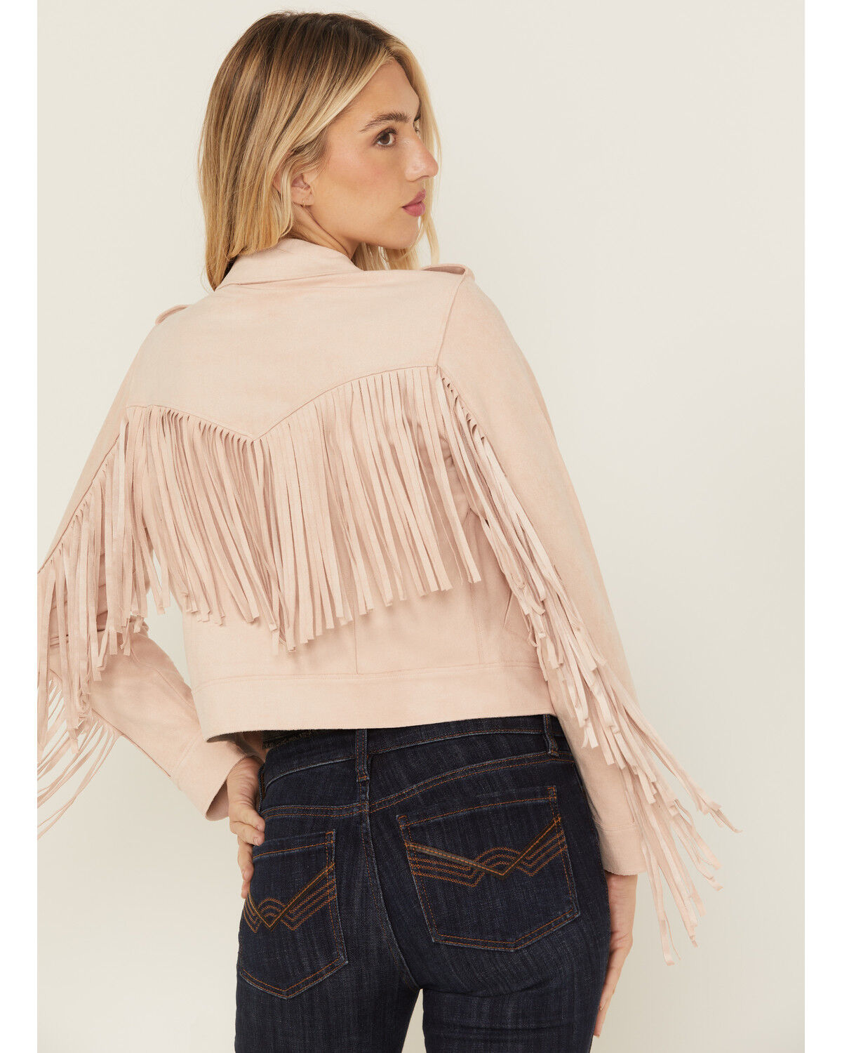 Image #4 - Idyllwind Women's Odessa Faux Suede Fringe Moto Jacket, Pink, hi-res