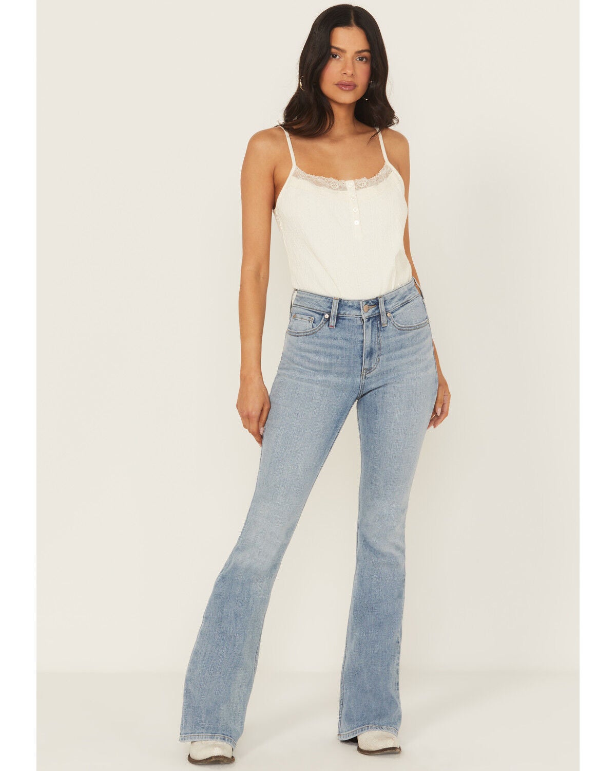 Idyllwind Women's Outlaw Light Wash High Rise Double Back Yoke Bootcut Super Stretch Denim Jeans, Light Wash, hi-res
