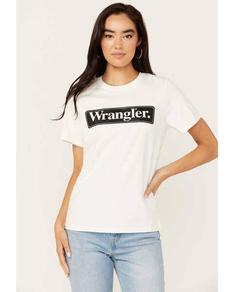 Wrangler Women's Block Logo Tee, Off White, hi-res