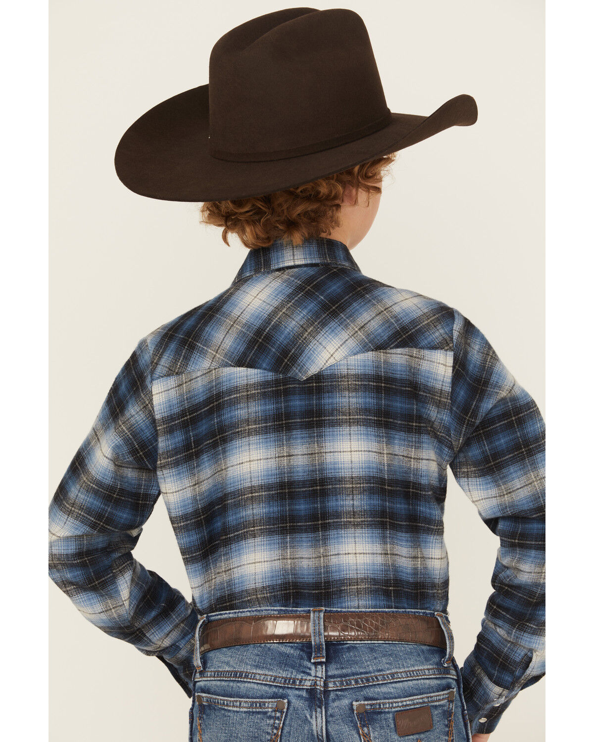 Image #4 - Ely Walker Boy's Plaid Print Long Sleeve Snap Flannel Shirt, Blue, hi-res