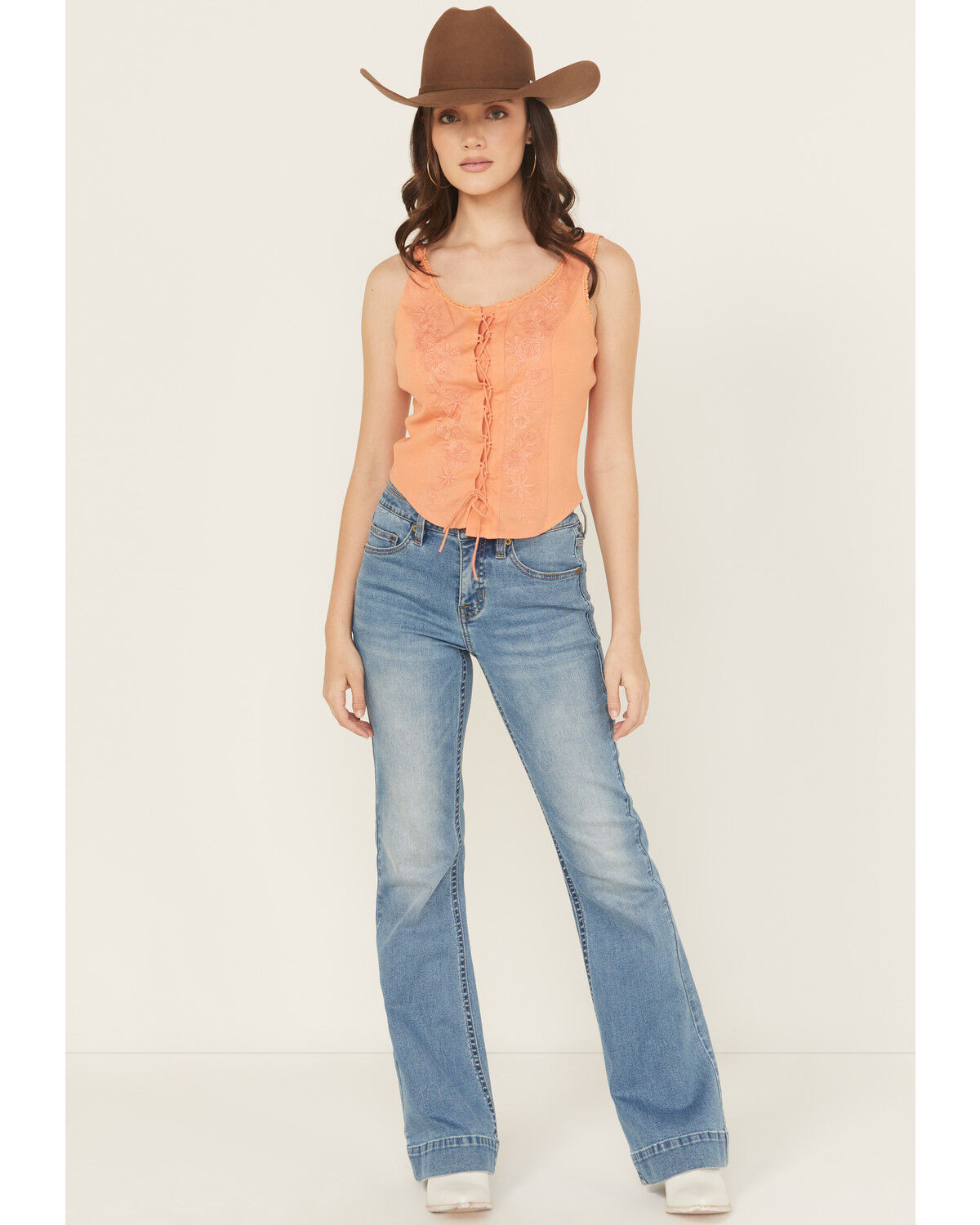 Image #1 - Rock & Roll Denim Women's Medium Wash High Rise Trouser Double Waistband Stretch Denim Jeans, Medium Wash, hi-res
