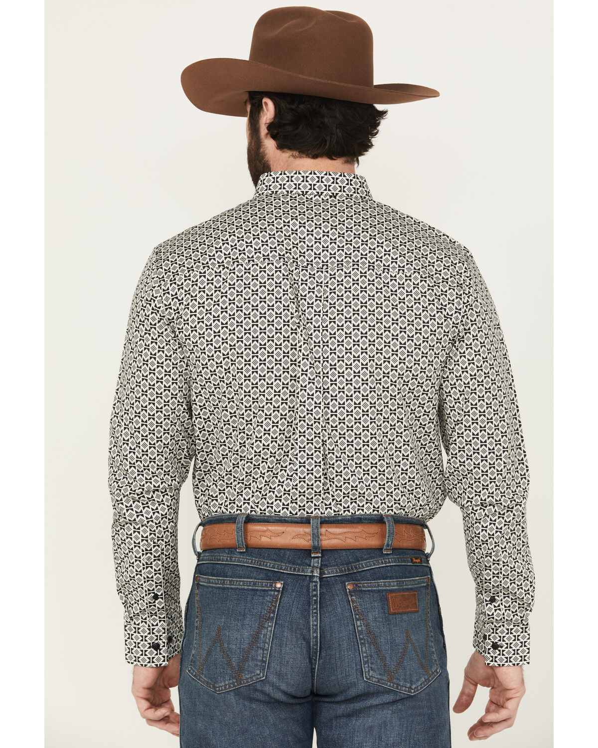 Image #4 - RANK 45® Men's Rockies Ridge Geo Print Long Sleeve Button-Down Stretch Western Shirt, Black, hi-res