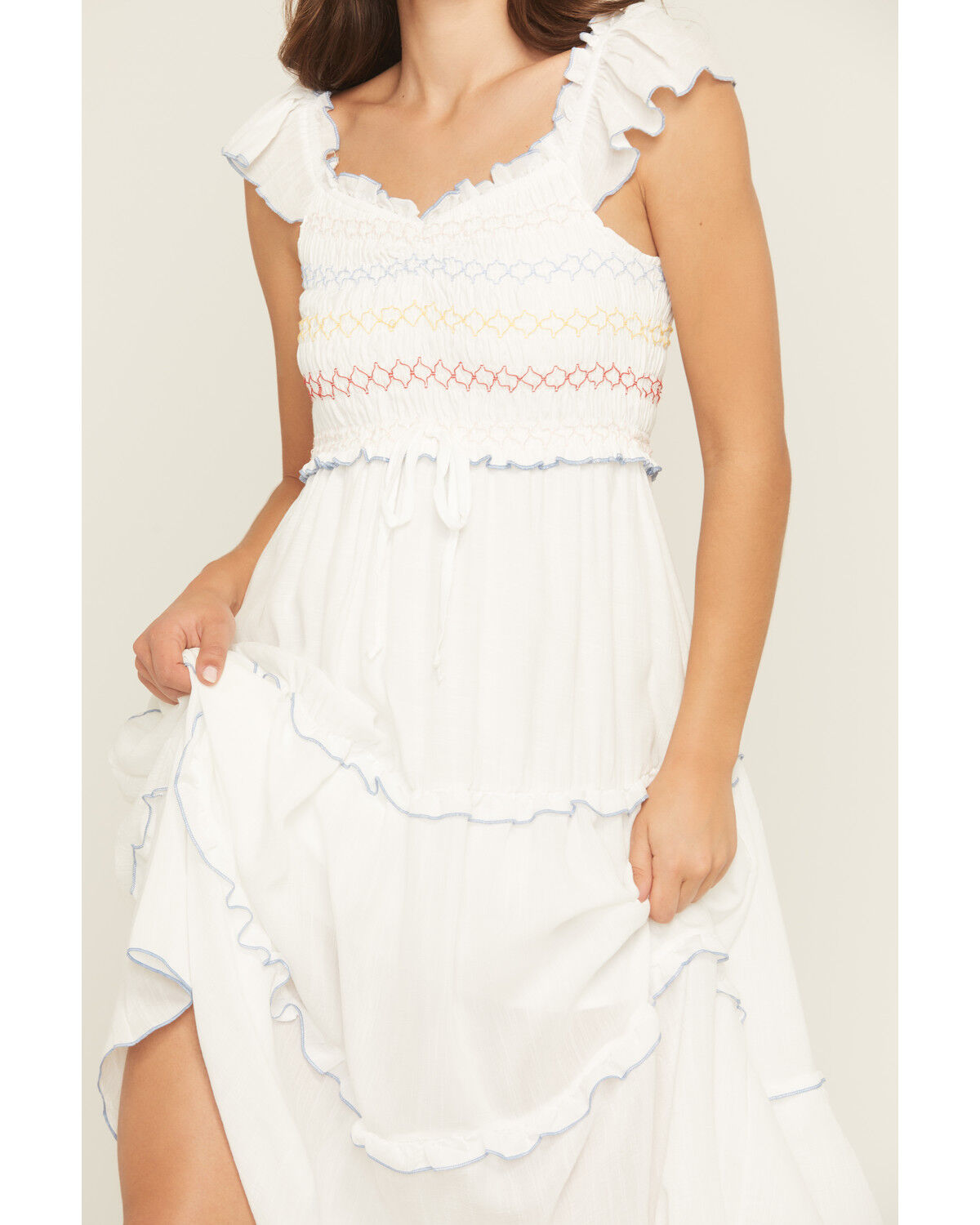 Image #3 - Wild Moss Women's Smocked Ruffle Sleeve Midi Dress, White, hi-res