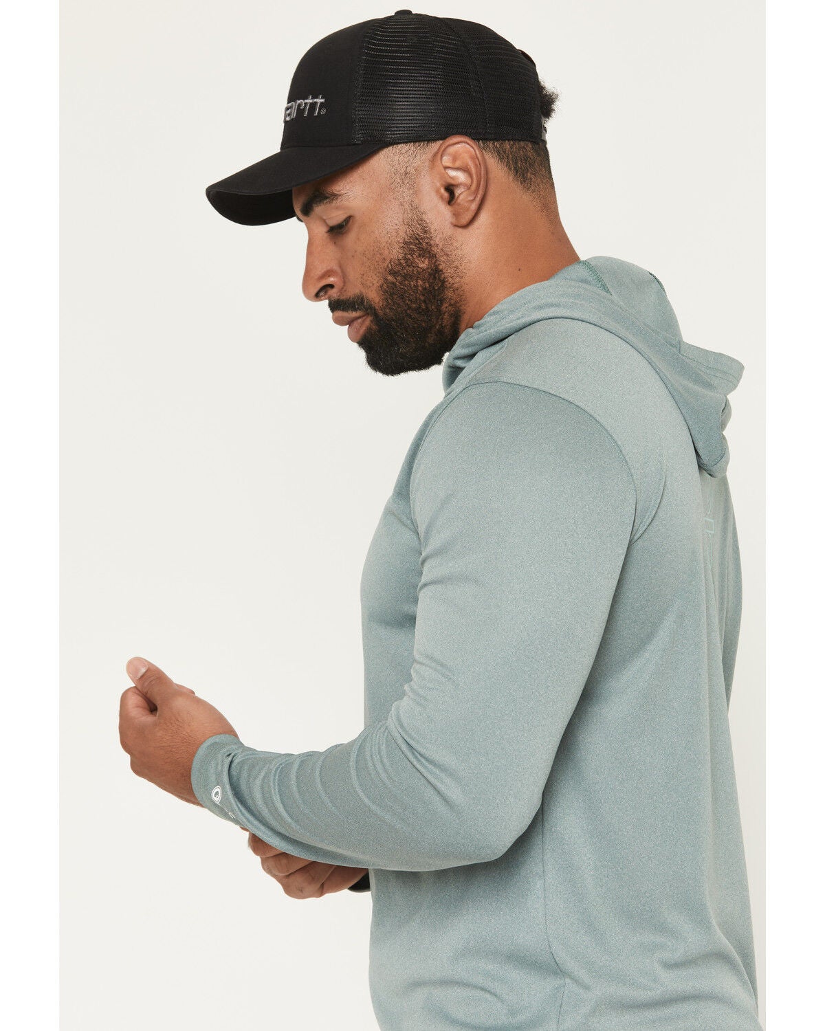Image #2 - Carhartt Men's Force Sun Defender&trade; Relaxed Fit Logo Hooded Shirt, Green, hi-res