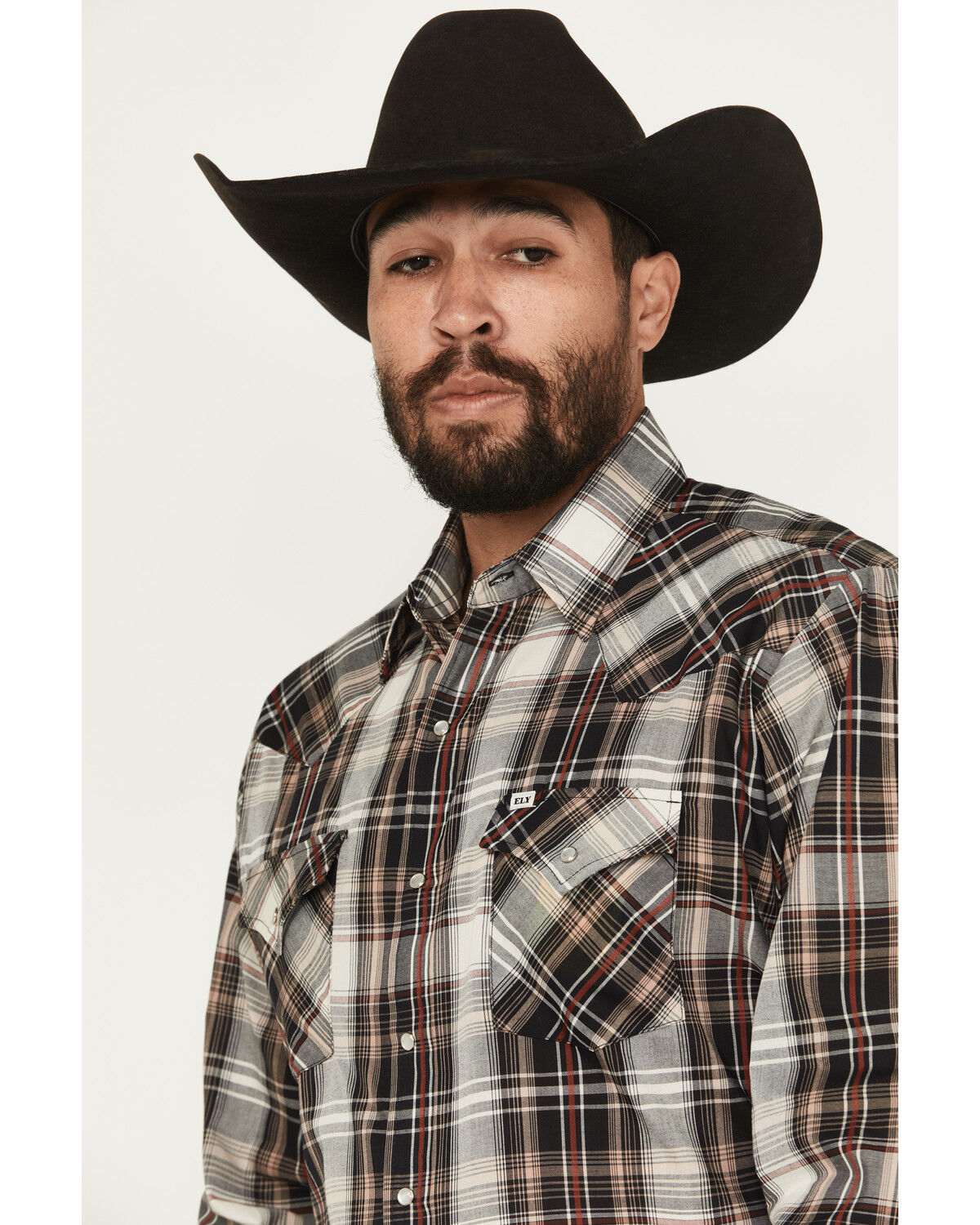 Image #2 - Ely Walker Men's Plaid Print Long Sleeve Pearl Snap Western Shirt - Big, Lt Brown, hi-res