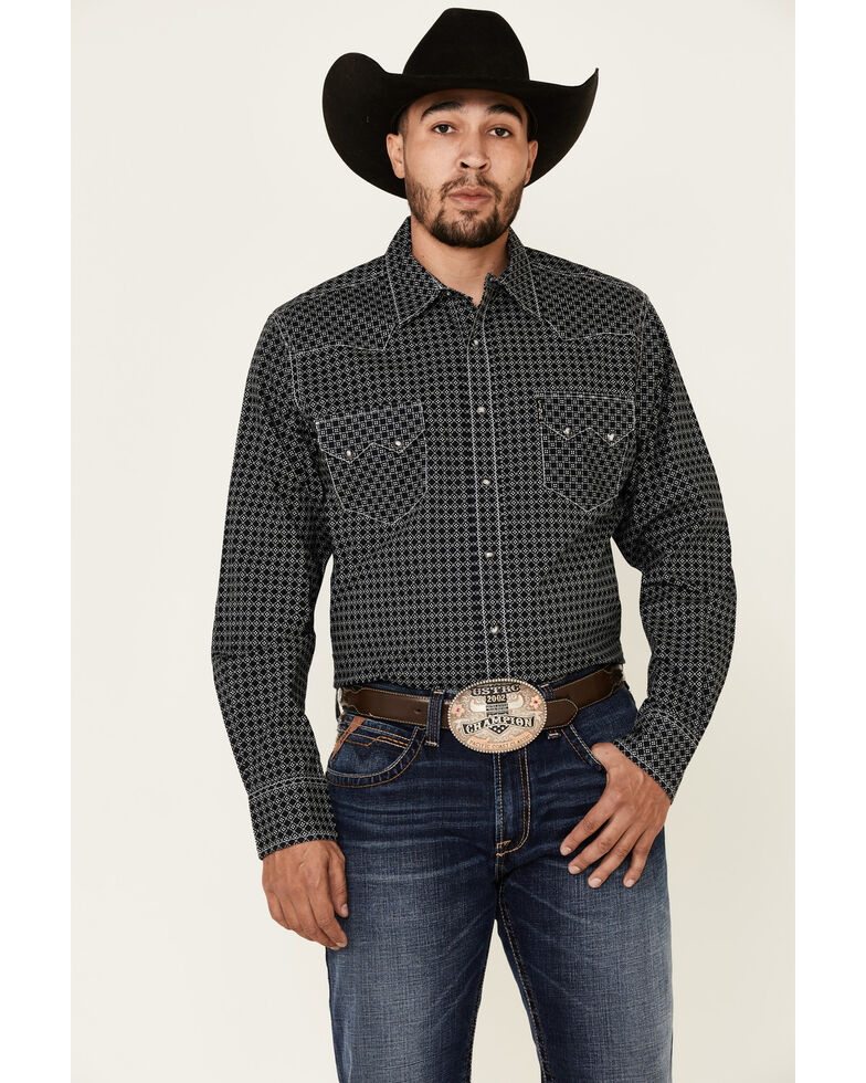 Cinch Men's Modern Fit Black Diamond Geo Print Long Sleeve Western Shirt , Black, hi-res