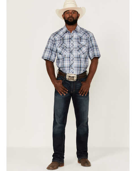 Image #2 - Wrangler Retro Men's Large Plaid Print Short Sleeve Snap Western Shirt , Blue, hi-res
