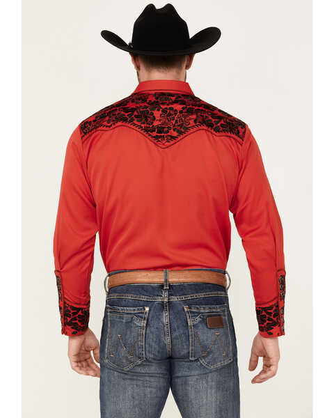 Image #5 - Scully Men's Embroidered Red Retro Long Sleeve Western Shirt, Red, hi-res