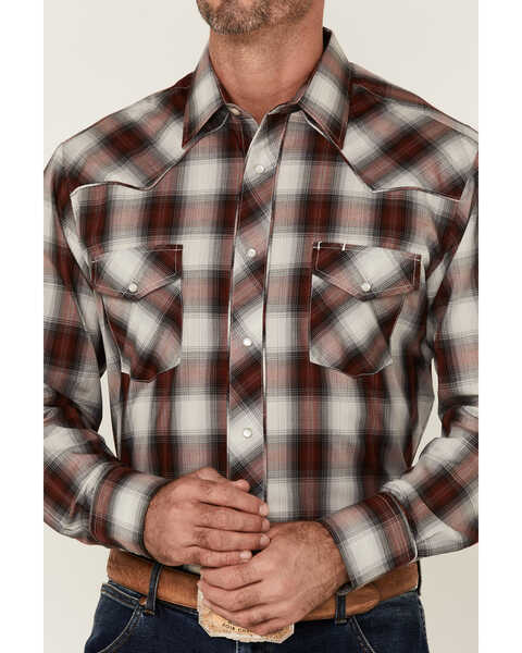 Image #3 - Roper Men's Multi Plaid Embroidered Horse Long Sleeve Pearl Snap Western Shirt , Maroon, hi-res