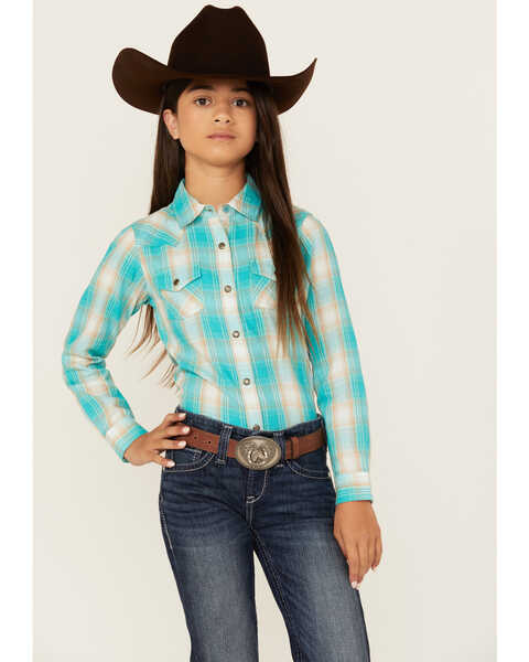 Image #1 - Ariat Girls' Ojai Plaid Print Long Sleeve Snap Western Shirt, , hi-res