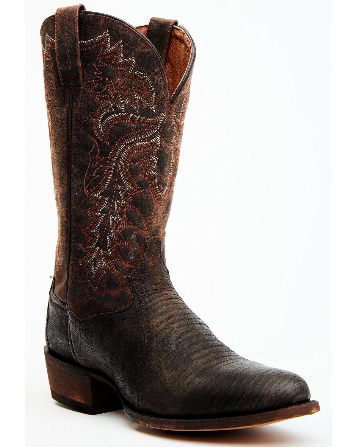 Dan Post Men's Exotic Teju Lizard Leather Tall Western Boots - Round Toe, Dark Brown, hi-res