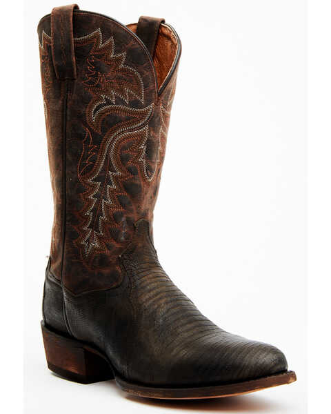 Image #1 - Dan Post Men's Exotic Teju Lizard Leather Tall Western Boots - Round Toe, Dark Brown, hi-res