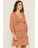 Image #2 - Yura Women's Floral Print Long Sleeve Smocked Mini Dress, Rust Copper, hi-res