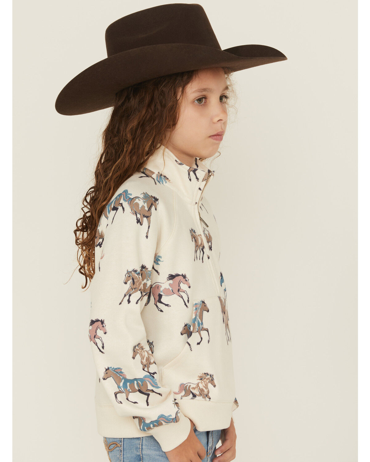 Image #2 - Shyanne Girls' Horse Print Half Zip Pullover, Cream, hi-res