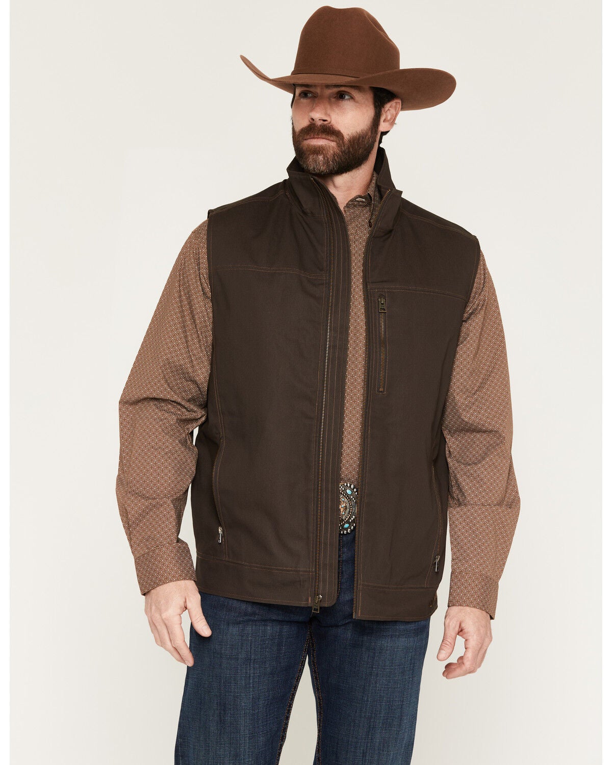Cinch Men's Canvas Concealed Carry Vest, Brown, hi-res
