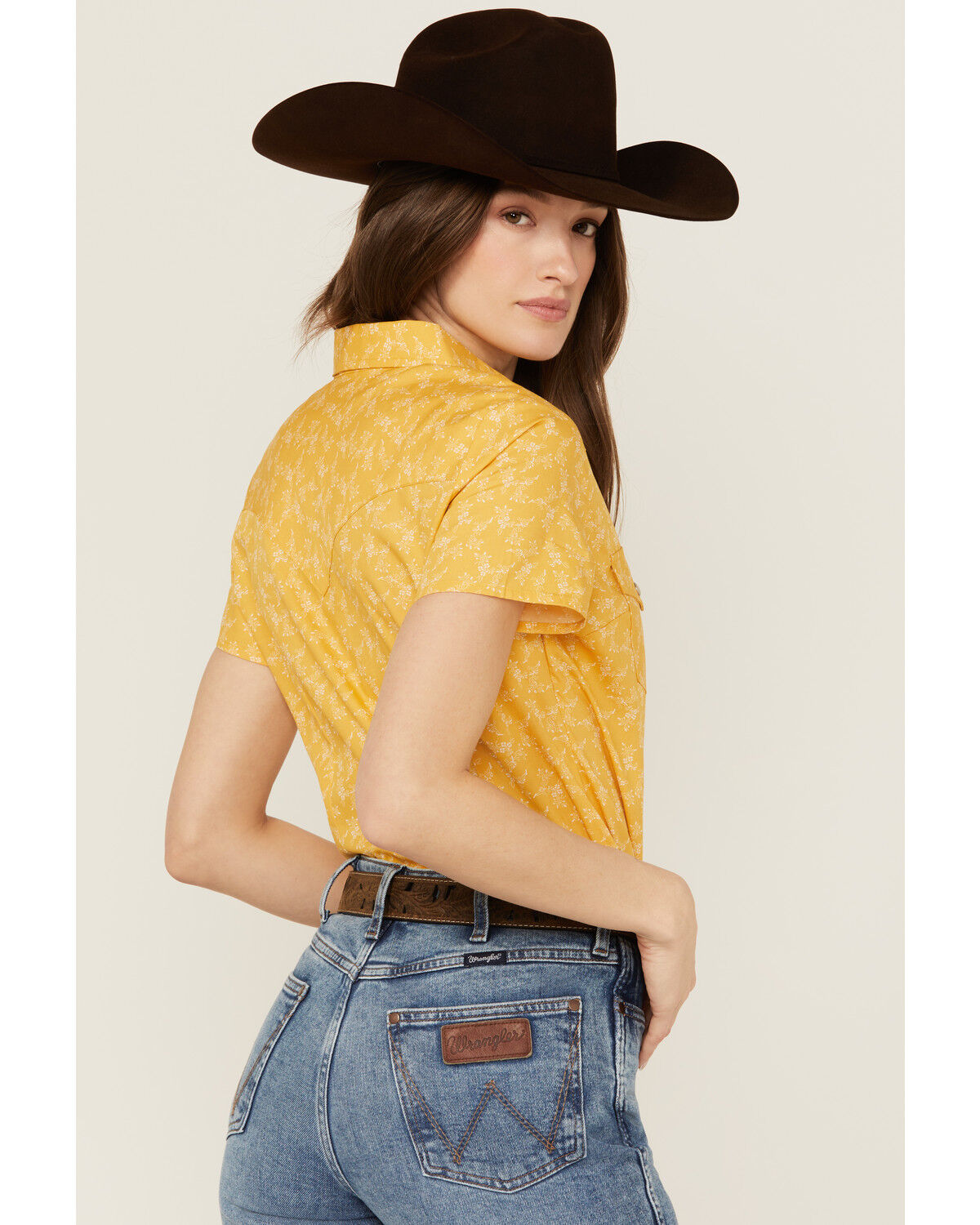 Image #4 - Wrangler Retro Women's Floral Print Short Sleeve Pearl Snap Western Shirt, Yellow, hi-res