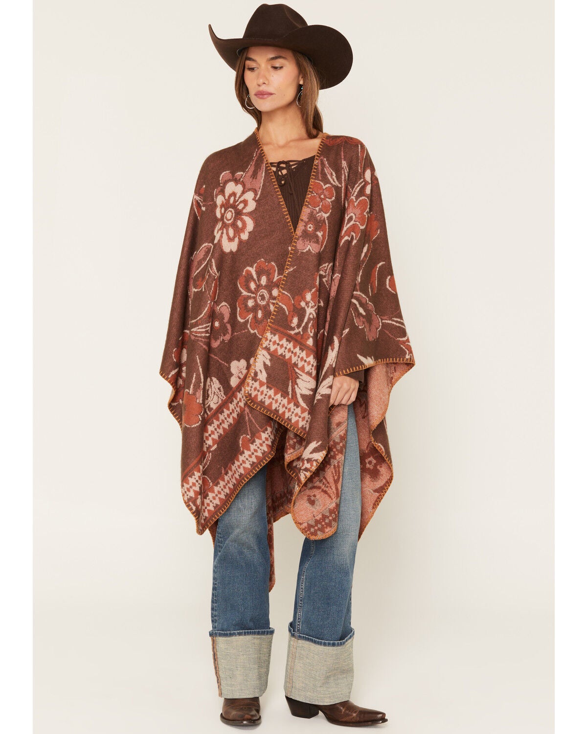 Image #1 - Shyanne Women's Palmer Floral Print Shawl, Mahogany, hi-res