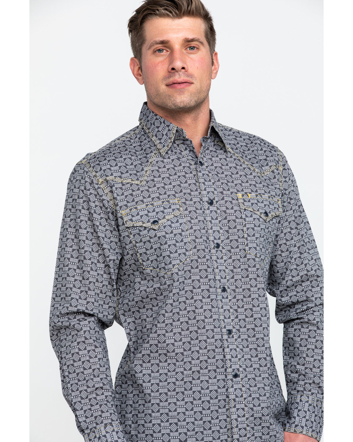 Image #1 - Tin Haul Men's Metal Logo Print Long Sleeve Western Shirt, Grey, hi-res