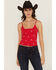 Image #1 - Fornia Women's Star Embroidered Sleeveless Cropped Tank Top, Red, hi-res