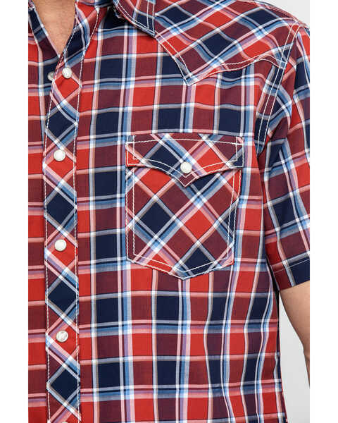 Image #4 - Wrangler Retro Men's Premium Plaid Print Short Sleeve Western Shirt , Navy, hi-res