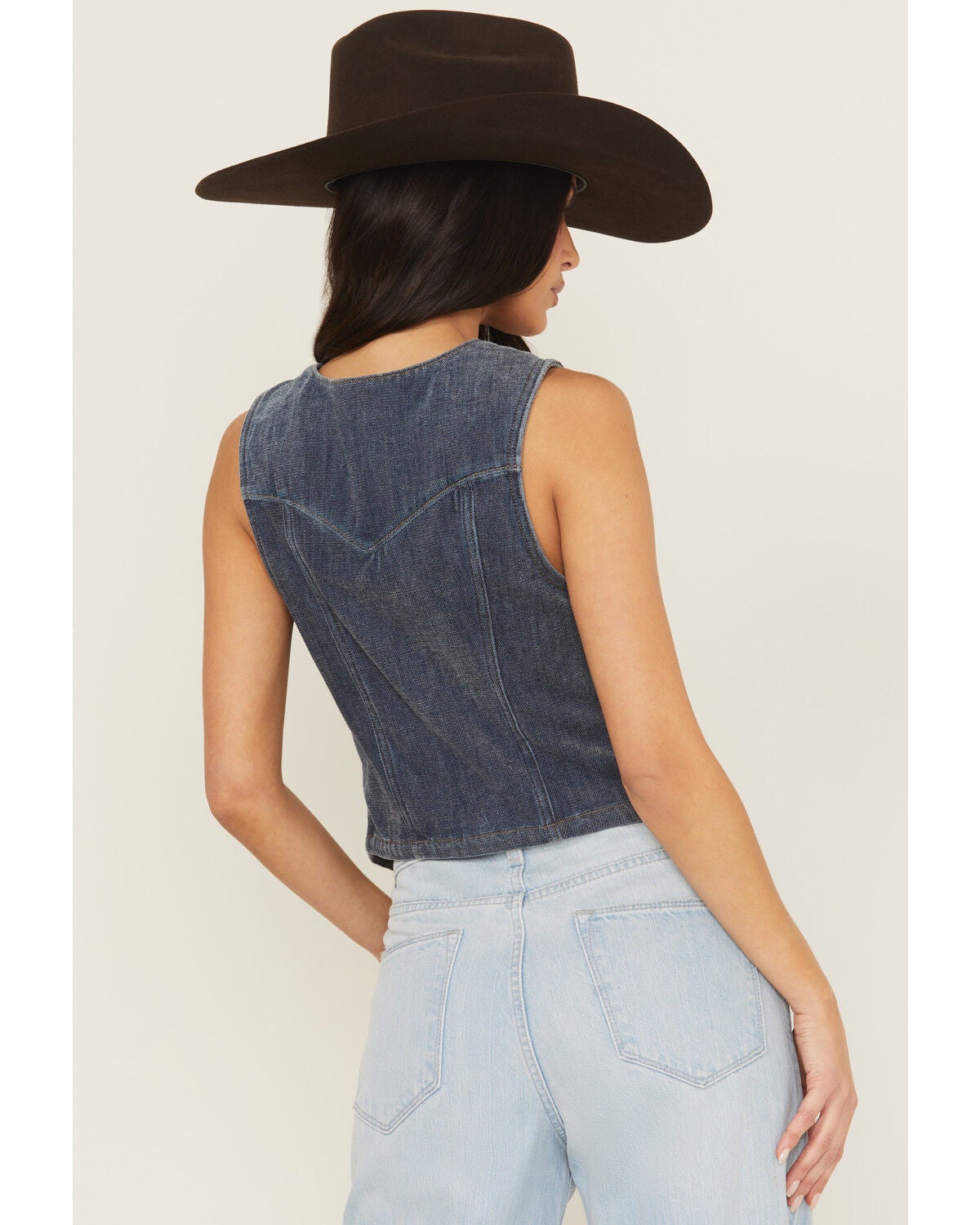 Image #4 - Wrangler Retro Women's Medium Wash Chenille Denim Vest, Blue, hi-res