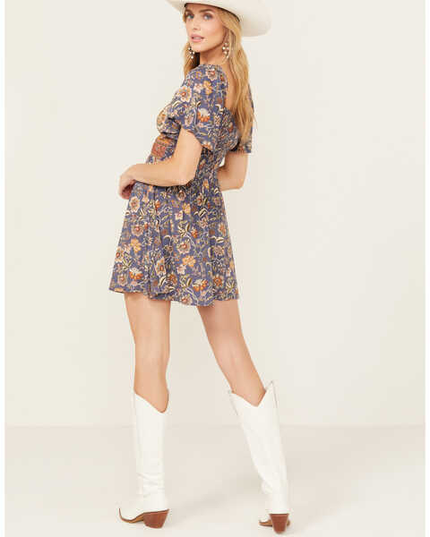 Image #4 - Angie Women's Floral Print Knot Front Dress, Navy, hi-res