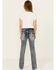 Image #1 - Grace In LA Girls' Dark Wash Fleur De Lis Bootcut Stretch Denim Jeans, Blue, hi-res