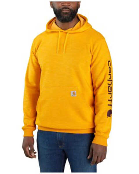 Carhartt Men's Loose Fit Midweight Logo Sleeve Graphic Hooded Sweatshirt, Yellow, hi-res