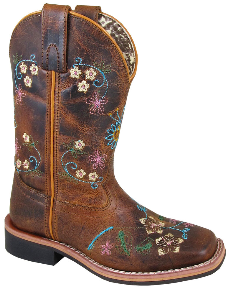 Smoky Mountain Girls' Floralie Western Boots - Square Toe, Brown, hi-res